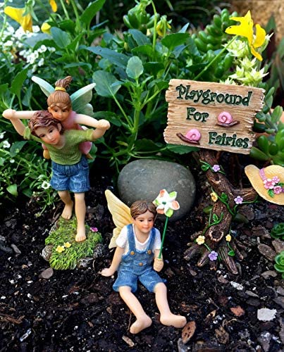 PRETMANNS Fairy Garden Accessories Kit – A Joyful Fairy Playground Set with Girl Fairies and Boy Fairies and a Cute Fairy Garden Sign – Fairy Garden Supplies 4 Pieces - Image 4