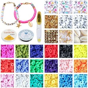 Clay Flat Beads Polymer Clay Beads 18 Colours 6mm Round Clay Spacer Beads Heishi Clay Beads for Bracelet Making DIY Jewellery Making Kit for Kids Adults(28 Grids)
