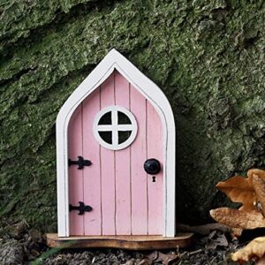 Miniature Fairy Door for Garden Elf Door Wooden Pixie Door ideal for gardens and bottom of trees Magical Garden Decor (Pink)