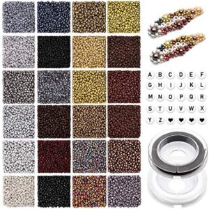 4800Pcs 3mm Glass Seed Bead and 270 Alphabet Letters Beads with 2 Roll Elastic Strings, Small Pony Beads Bracelet Beads for Making Bracelet Necklace Earrings Jewelry Making Art Craft DIY Decoration