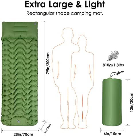 Self Inflating Camping Sleeping Mat, Portable Camping Mattress Lightweight Waterproof Inflatable Sleeping Mat with Pillow Built-in Foot Pump for Hiking Camping Traveling (green) - Image 2