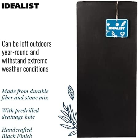 IDEALIST Large Flower Outdoor Garden Planter Floor Pot with Drainage Hole Contemporary Light Concrete Tall Square L27 W27 H60.5 cm Black, 44 ltrs. - Image 5