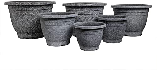 VR7 2 x Large Planter Round Plastic Garden Flower Plant Herb Pot Contemporary Design Style - Indoor and Outdoor (Black (Graphite), Pack of 2) (22.5cm) - Image 5