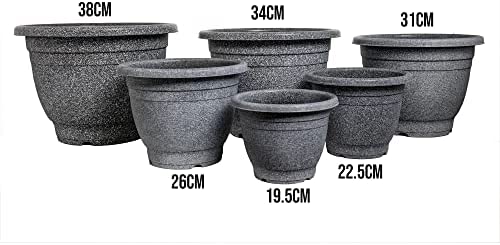 VR7 2 x Large Planter Round Plastic Garden Flower Plant Herb Pot Contemporary Design Style - Indoor and Outdoor (Black (Graphite), Pack of 2) (22.5cm) - Image 6