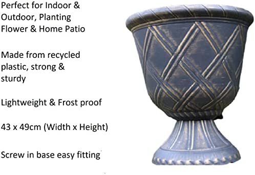 SG TRADERS Large Urn Plant Pot Stand, Flower Pots Outdoor Garden Planters, Indoor Plant Pot, Tall Planter with Drainage Holes, Strong Plastic, Black with Gold, D43 x H49cm - Image 2