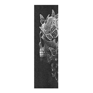 Art Black Vintage Butterfly Skull Skateboard Grip Tape Sheet Bubble Free Longboard Griptape Graphic 33"X 9" Stickers