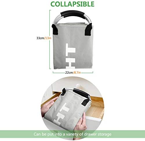 IHOMAGIC 3 Sections Large Laundry Hamper, Laundry Bag Collapsible, Foldable Washing Clothes Sorter, Storage Bag with Carry Handles, Dirty Clothes Bag for Bathroom Bedroom. L60*W32*H49cm (Light Grey) - Image 3