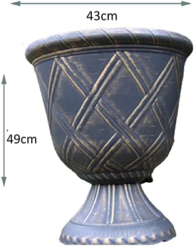 SG TRADERS Large Urn Plant Pot Stand, Flower Pots Outdoor Garden Planters, Indoor Plant Pot, Tall Planter with Drainage Holes, Strong Plastic, Black with Gold, D43 x H49cm - Image 3