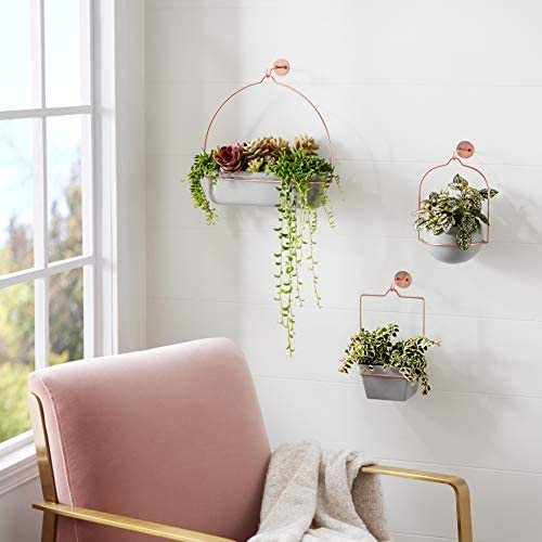 Amazon Basics Hanging Planter, Round - Grey/Copper - Image 6