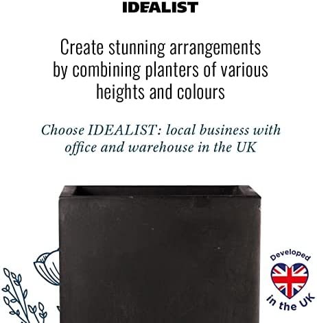 IDEALIST Large Flower Outdoor Garden Planter Floor Pot with Drainage Hole Contemporary Light Concrete Tall Square L27 W27 H60.5 cm Black, 44 ltrs. - Image 6