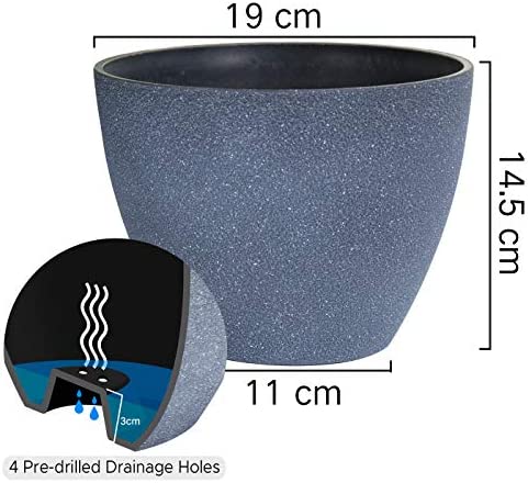 LA JOLIE MUSE Flower Pot Garden Planters Outdoor Indoor, Plant Containers with Drain Hole, Weathered Grey(19 CM, Pack 2) - Image 7