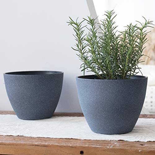 LA JOLIE MUSE Flower Pot Garden Planters Outdoor Indoor, Plant Containers with Drain Hole, Weathered Grey(19 CM, Pack 2) - Image 3