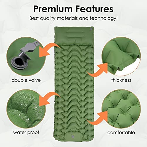 Self Inflating Camping Sleeping Mat, Portable Camping Mattress Lightweight Waterproof Inflatable Sleeping Mat with Pillow Built-in Foot Pump for Hiking Camping Traveling (green) - Image 4