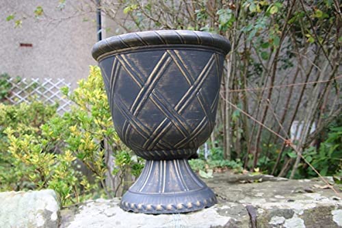 SG TRADERS Large Urn Plant Pot Stand, Flower Pots Outdoor Garden Planters, Indoor Plant Pot, Tall Planter with Drainage Holes, Strong Plastic, Black with Gold, D43 x H49cm - Image 6