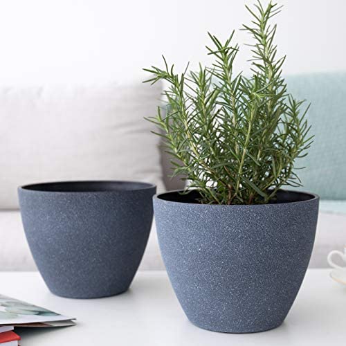 LA JOLIE MUSE Flower Pot Garden Planters Outdoor Indoor, Plant Containers with Drain Hole, Weathered Grey(19 CM, Pack 2) - Image 2