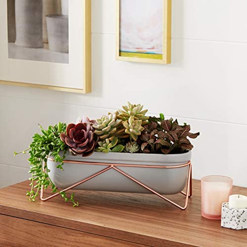 Amazon Basics Tabletop Planter, Oval - Grey/Copper - Image 5