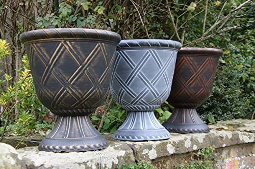 SG TRADERS Large Urn Plant Pot Stand, Flower Pots Outdoor Garden Planters, Indoor Plant Pot, Tall Planter with Drainage Holes, Strong Plastic, Black with Gold, D43 x H49cm - Image 4