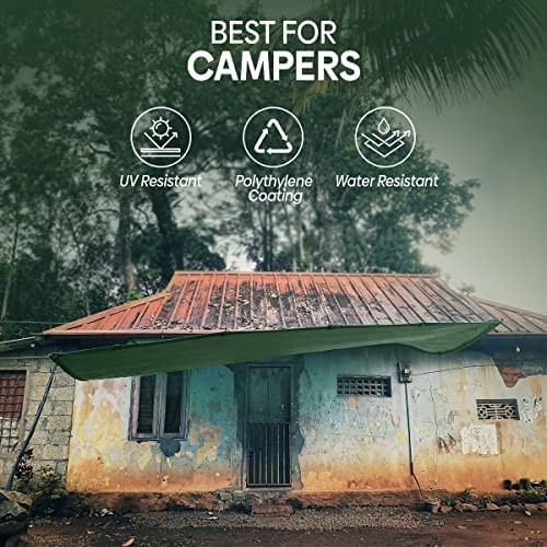 Green Tarpaulin Sheet 1.8m x 2.4m Lightweight PE Plastic Tarp 80gsm Water-Resistant Ground Sheet Multipurpose Small Tarpaulin Covers used for Garden Furniture Shed Camping (6ft x 8ft) - Image 3