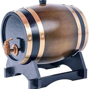 5L Oak Aging Barrels Whiskey Barrel Dispenser Wine Bucket Home Bar Decoration for Storage Wine & Spirits & Whisky Brown (With baked oak chips)