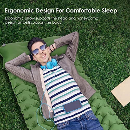 Self Inflating Camping Sleeping Mat, Portable Camping Mattress Lightweight Waterproof Inflatable Sleeping Mat with Pillow Built-in Foot Pump for Hiking Camping Traveling (green) - Image 5