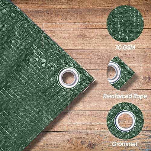Green Tarpaulin Sheet 1.8m x 2.4m Lightweight PE Plastic Tarp 80gsm Water-Resistant Ground Sheet Multipurpose Small Tarpaulin Covers used for Garden Furniture Shed Camping (6ft x 8ft) - Image 2