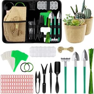 Arrinew Bonsai Planting Tools Set 26 Pcs Gardening Planting Tools Kit Include 2 Planting Bags, U-Shaped Shears, Mini Rake, Round and Pointed Shovel &Training Wire in PU Leather Bag ect.