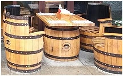 Barrel Table and 4 Barrel Chairs Set Real Solid Oak Whiskey Handmade Wood Cask Furniture Home Bar Decor Garden Patio