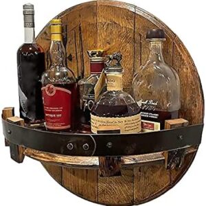CAIMEI Wine Holder Barware Hand Crafted Liquor Bottle Display, Bourbon Whiskey Barrel Shelf Wall Mounted Whiskey Barrel Shelf, Round Wine Rack Whidisplay