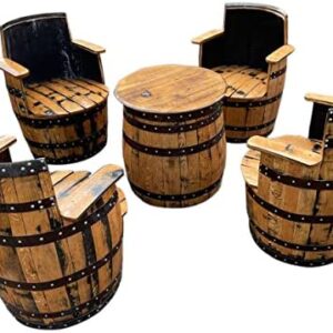 Cheeky Chicks Barrel Table with Armchairs Recycled from Solid Oak Whiskey Cask Indoor Outdoor Patio Garden Furniture Set 5