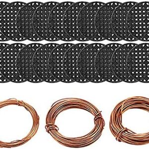 DesignerBox Bonsai Tool Set, 30M Aluminium Bonsai Training Wire Line 3-Sizes (1.0mm/1.5mm/2.0mm) and 20 Pcs Flower Pot Hole Mesh Pad (4.5cm/1.8 inches) for Outdoor Plant Pot & DIY Hanging Art Crafts