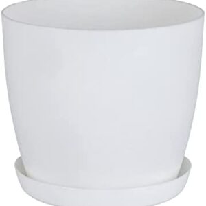 Flower Pots ,6 Colours ,3 sizes, Mat Plastic Plant Pots Planter + Saucer Tray (20 cm, White Mat)