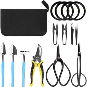 Furado Bonsai Tools Set, 15 Pcs Mini Gardening Tools, Garden Planting Trimming Kit with Tree Training Wire, Plant Tools with Storage Bag for Indoor and Outdoor Plant Care