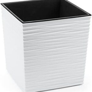 Gordanluk , Modern Square Textured Flowerpot with internal liner , Plant pot , Indoor, Outdoor, Garden , Basket , Strong , Plastic , Home decorations , Planters , Balcony (White, 30 x 30 x 31cm)
