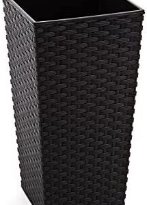 Gordanluk Tall planter rattan plant pot Designed Flowerpot with plant riser extra large plant pots indoor plant pots outdoor flower pot (Black, 25 x 46.5 cm)