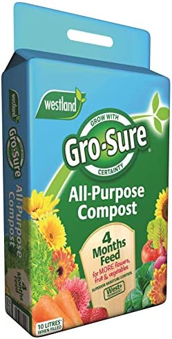 Gro-sure 11200018 All Purpose Compost with 4 Months Plant Feed, 10 Litre - Dark
