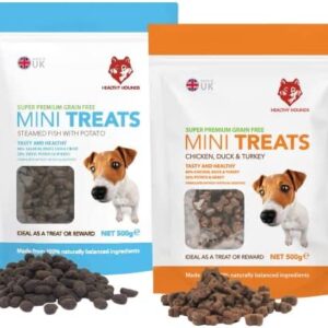 Healthy Hounds Grain Free Dog Training Treats - 1 x Poultry and 1 x Fish - 2 Pack Set x 500g each - Hypoallergenic Natural Puppy Treat for Skin, Coat & Joint Health