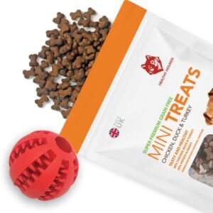 Healthy Hounds Natural Poultry Dog Training Treats - 500g Pack with Ball - Grain Free Hypoallergenic Puppy Treat for Skin, Coat & Joint Support - Chicken Duck & Turkey