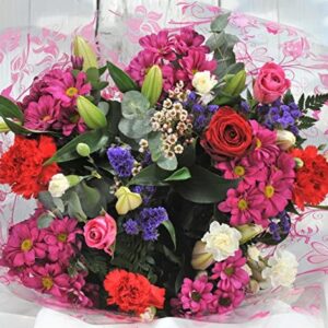 Homeland Florists Superb Mixed Fresh Flower Bouquet Delivered with a Single Large Naomi Velvet Rose at its Heart, Large, Red