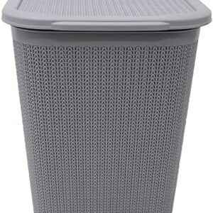 JVL 13-350GY Knit Design Loop Plastic Rectangular Lidded Washing Laundry Basket, Grey, 34 x 43 x 55 cm, 50 Litres