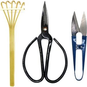 Kebinfen® Bonsai Tree Pruning Trimming Tool Kit - Pruning Scissors, Bonsai Scissors for Bud & Leaves Trimmer, Bamboo Rake - Set of 3
