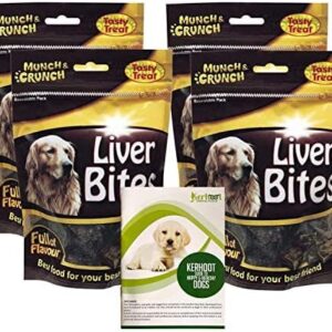 Kerhoot Bundle Multipack - 4 Packs of Munch & Crunch Healthy Liver Treats for Dogs - Natural Dried Liver Bites - 500 grams Meaty Chews - plus Guide to Happy & Healthy Dogs Booklet - 5 Items.