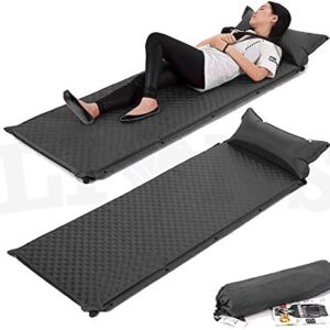 Lions Self Inflating Camping Mat With Pillow Roll - 3cm Thick Portable Lightweight Camping Mattress Self-Inflating for Outdoor Sleeping, Backpacking, Camping, Hiking, 180x60cm, Single, Black