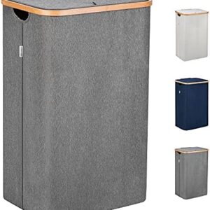 Lonbet - Grey Laundry Baskets with Lid - XXL 100 Litres - Large Washing Baskets for Laundry with Handles - Laundry Baskets for Bedrooms - Bamboo Bathroom Bin