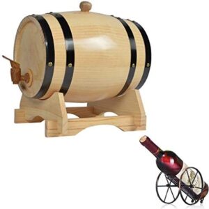 NACK Wine Barrel 15L, Oak Whiskey Bucket Dispenser with Bracket with Wine Rack Suitable for Storing Whisky Wine Agave (Color : Natural black hoop, Size : 15L)