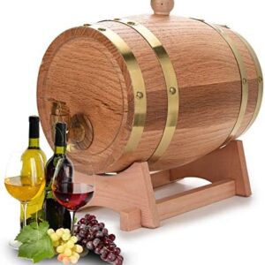Pezakih 3L Oak Barrel Wood Wine Barrel 3L Oak Aging Whiskey Barrel Vintage Wood Oak Timber Wine Barrel Dispenser with Tap and Removable Base for Storing Whiskey Wine Rum Tequila Honey Vinegar