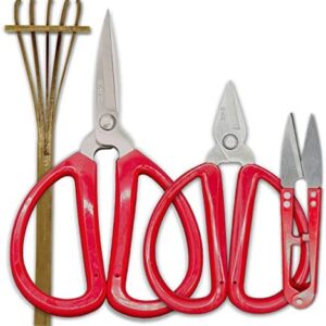 R&R SHOP Bonsai Precision Scissors Kit - Trimming, Bonsai Pruning, Precision Cutting and Small Branches and Roots, Bamboo Rake - Set of 4