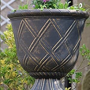 SG TRADERS Large Urn Plant Pot Stand, Flower Pots Outdoor Garden Planters, Indoor Plant Pot, Tall Planter with Drainage Holes, Strong Plastic, Black with Gold, D43 x H49cm