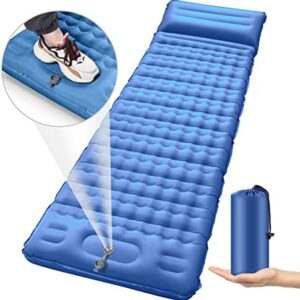 Self Inflating Camping Mat 10CM Thick, Ultralight Inflatable Sleeping Pad with Foot Pump and Pillow, Waterproof Portable Outdoor Mattress, Single Air Bed Roll Mat for Backpacking Hiking Beach Picnic
