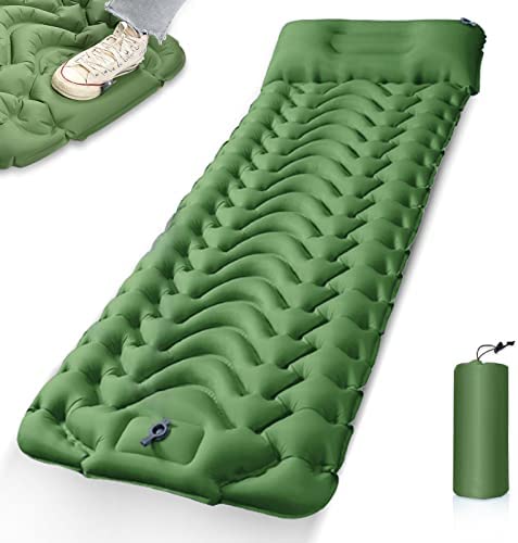 Self Inflating Camping Sleeping Mat, Portable Camping Mattress Lightweight Waterproof Inflatable Sleeping Mat with Pillow Built-in Foot Pump for Hiking Camping Traveling (green)