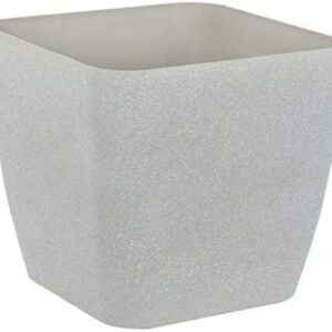 Square Plant Pot With Sandstone Effect Plastic Garden Home Gardening Planter Accessory For Flowers Herbs Trees Plants Indoor/Outdoor Use Patio Decking Convervatory Lawn Hallway Windowsill - Beige 20cm